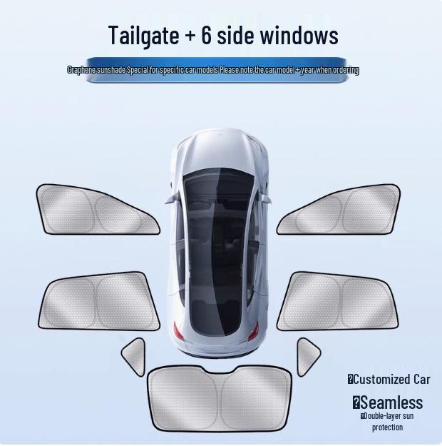 Graphene Ice Silk Car Sunshade Set: 8-Piece Side Window Cooling, Sun Protection, Heat Insulation, Privacy, Blackout.