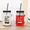 English Letter Straw Cup Creative Rooster Cup Fresh Home with Lid Glass Milk Tea Packaging Mason Cup