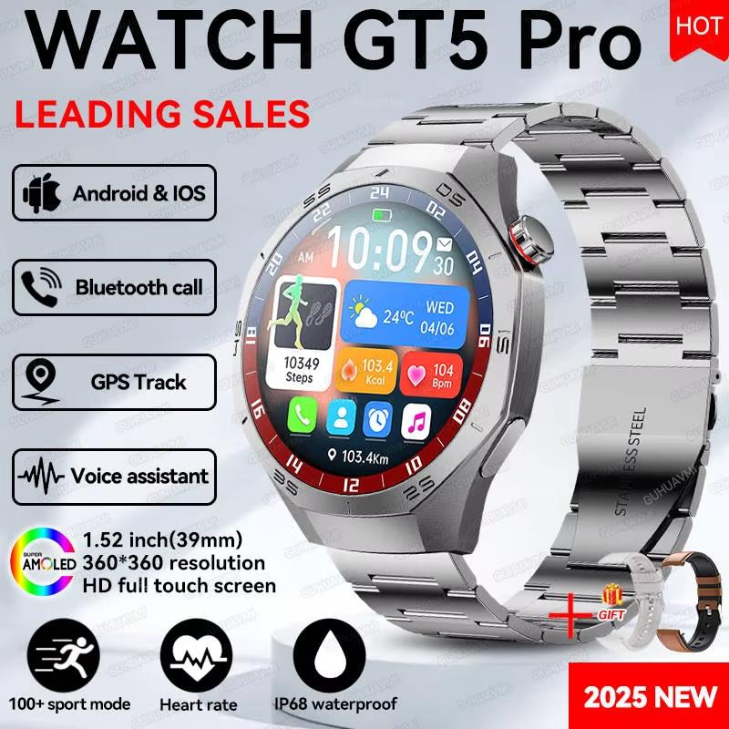 Nové chytré hodinky GT5 Pro pro muže s GPS trackerem, měřením srdečního tepu, Bluetooth voláním, NFC, vodotěsné, sportovní, outdoorové, fitness chytré hodinky pro Huawei