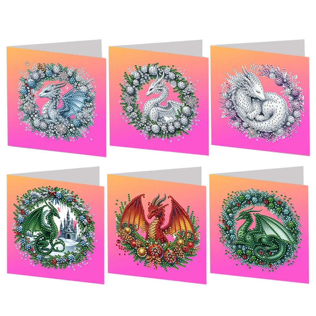 6pcs DIY Rhinestone Diamond Art Mosaic Postcards Xmas Pattern Diamond Art Handmade Cards for Holiday Blessings Christmas Gift