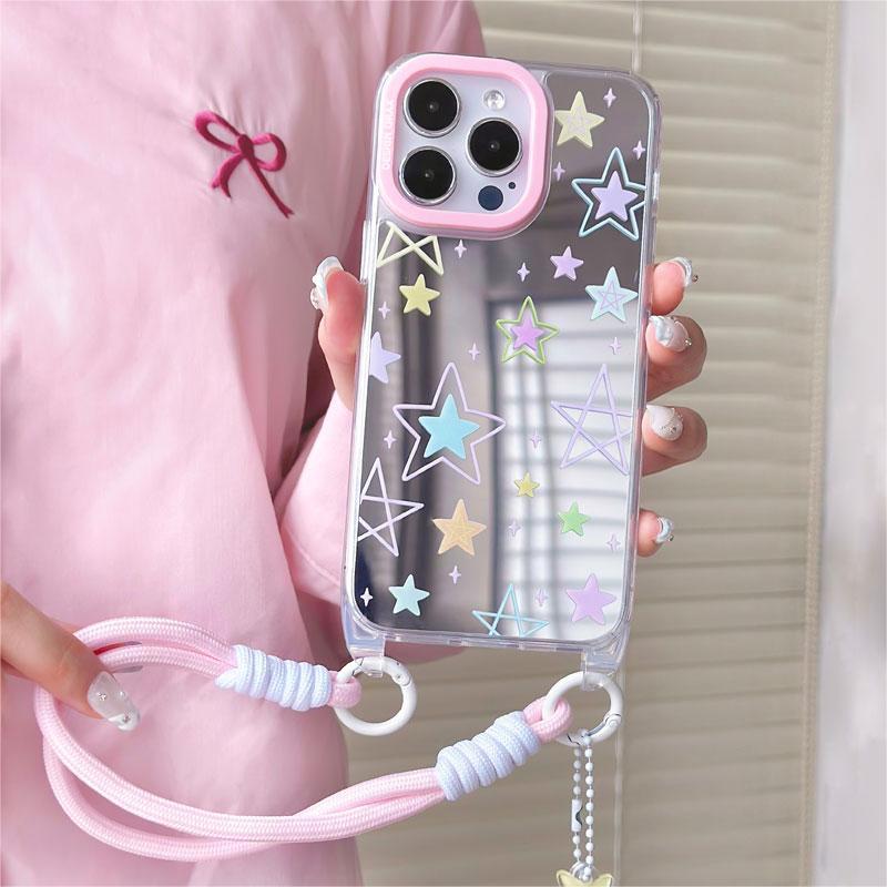 Zhitai iPhone Case with Lanyard for iPhone 15 Pro, 14 Pro Max & 13 - Stylish Mirror Design Suitable for Women