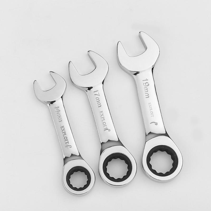 1Pc Metric Open End Wrench with Tight Spaces Gear Repair Hand Tools Steel Stubby Ratcheting Wrench Spanners 72-Tooth Car Repair