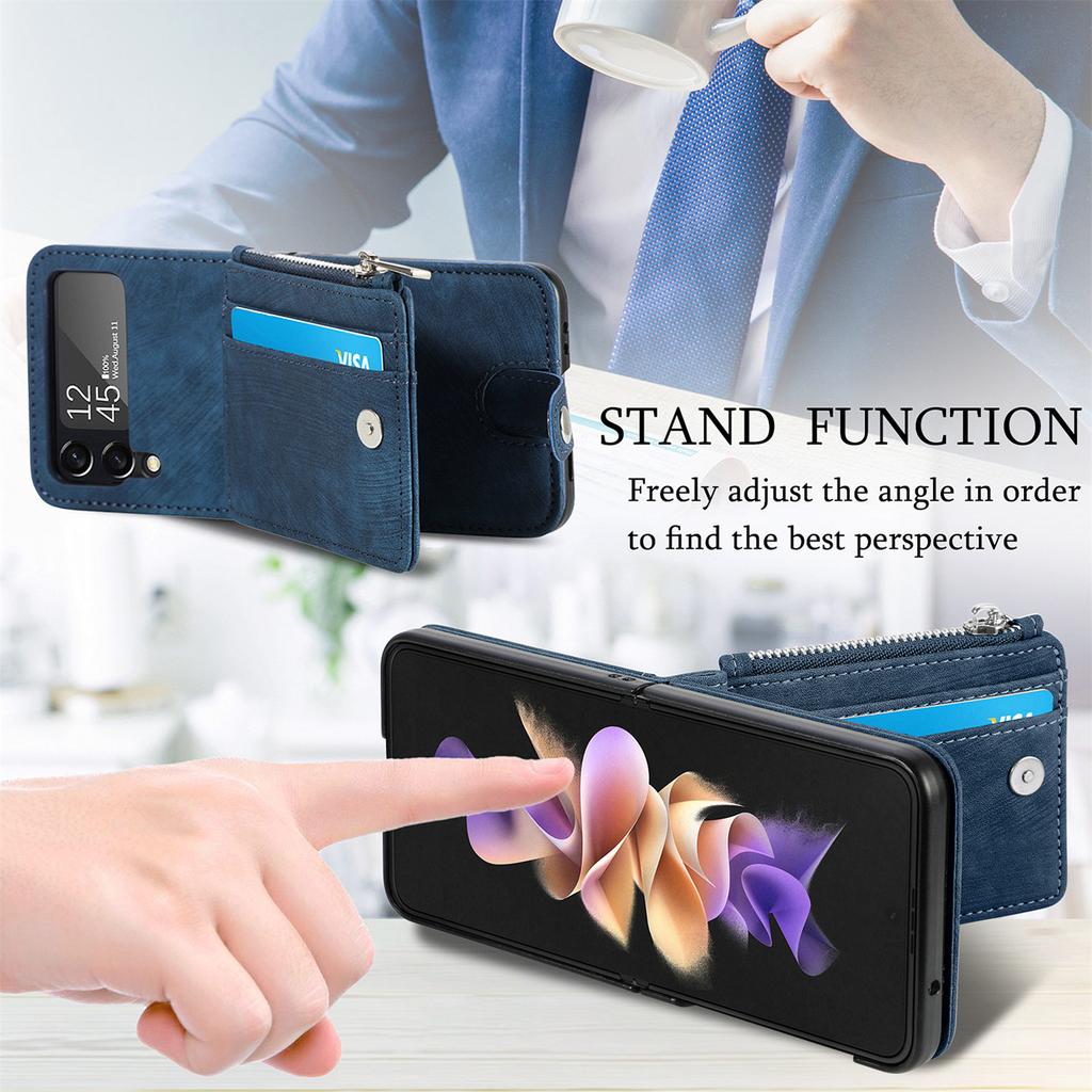 Anti -Slip Card Holder Leather Stand Case For Samsung Galaxy Z Flip4 5g Flip4 Flip 3 Flip3 Anti -Drop Cell Phone Cover