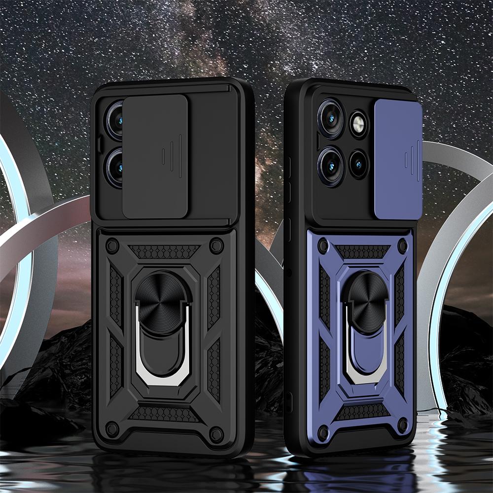 KEYSION Shockproof Armor Case for MOTO G75 5G Silicone+PC Slide Camera Protection Ring Stand Phone Cover for Motorola Edge 50 5G