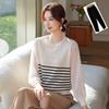 Elegant Gauze Sleeve Striped Knit Sweater for Middle-Aged Women - Slimming Spring Top for Moms