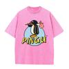 Funny Pingu the Penguin Cartoon Print Washed Beige Streetwear T Shirt