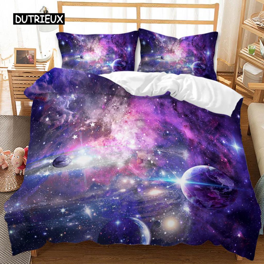 Univers Bettbezug Galaxie Planet Bettdeckenbezug Universum Weltraum Steppdeckenbezug 3D Sternenhimmel Serie Polyester Bettwäscheset