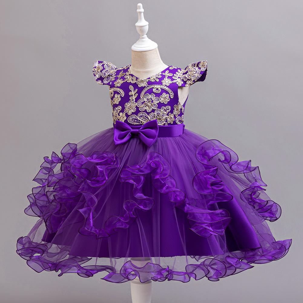 Children's Princess Dresses Gowns Flower Girl Sequins Pom Pom Dresses Walking Show Performance Clothing Girls Lace Dresses  Girl's Favourite Dress