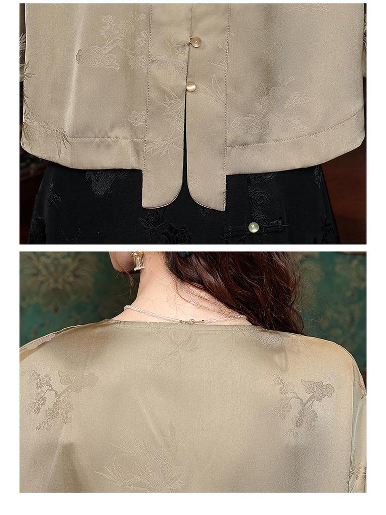 Frühling 2024 Damen Retro Chinesischer Stil Bestickte Kunstseide Tang Bluse