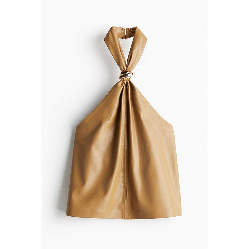 

HM Women s Vest Camisole Fall Slim Fit Halterneck Coated Straight-leg Hem Tops 1257269