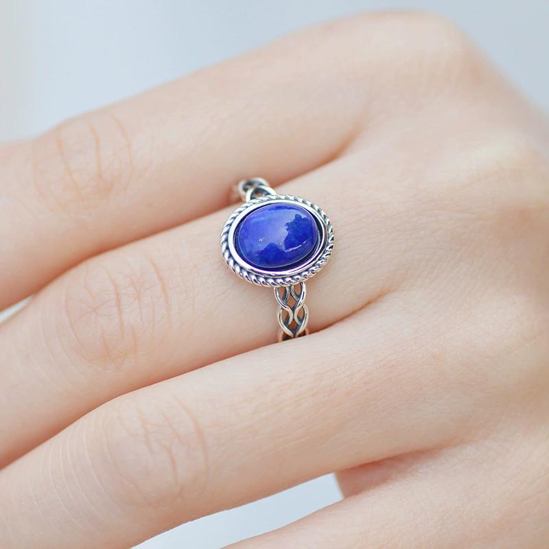 Thai Silver Hollow Twist Blue Stone Adjustable Finger Rings For Men Women Fashion New Female Jewelry Gift Party Holiday
