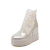 Women's Sweet Lace Platform Peep-Toe Sandals with Hidden Heel and Thick Sole