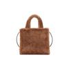 Kate's Belle Ellie Embroidered Brand Logo Magnetic Snap Closure Faux Fur Shopping Tote Shoulder Handbag Small Size Women's Light Tan