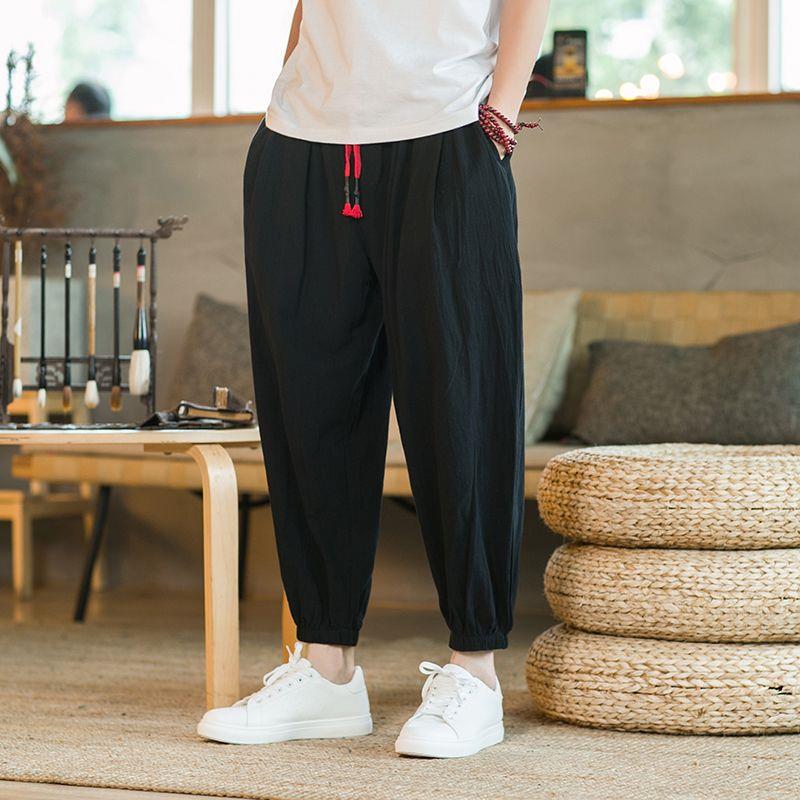 5XL Spring and Autumn Men's Cotton and Hemp Pants Loose Drawstring Lantern Pants Haren Pants Japanese Casual Pants