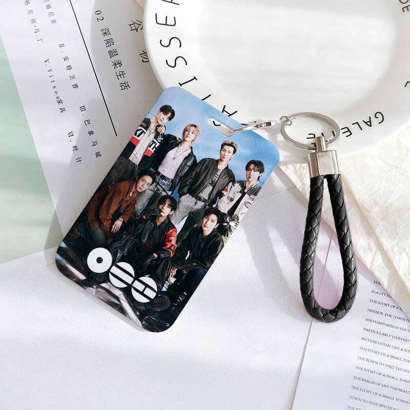BTS Sliding Photocard Holder, Protective ID Badge Card Case with Braided Keychain Strap, Student Campus Bus Meal Card Protector Merch for ARMY