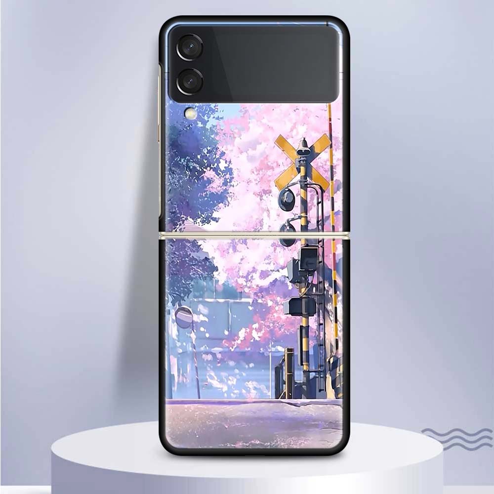 Anime Aesthetic Scenery Hard PC Clear Phone Case Cover for Samsung Galaxy Z Flip 7 6 5 4 3 5G Flip3 Flip4 Flip5 ZFlip6 ZFlip7 Bl
