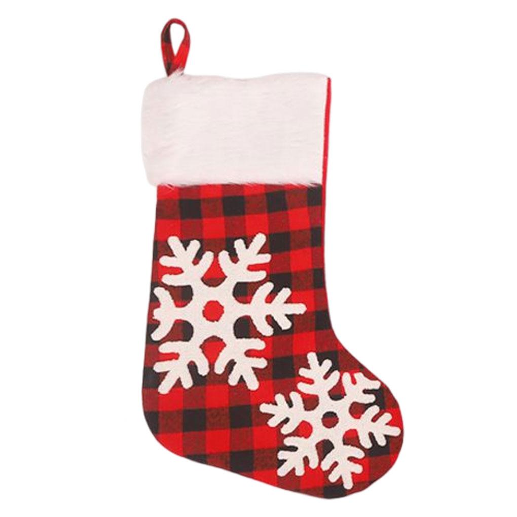 

Jacquard Embroidery Christmas Stocking Bag Stockings Elk Snowflake Hanger Socks Red Grid Christmas Hanging Pendent Jewelry Candy deer head
