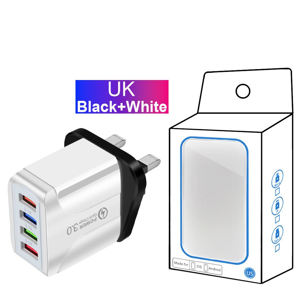 Vibrant 4-Port USB Travel Charger, 5V/2.4A Fast Charging with EU, UK, AU Plugs