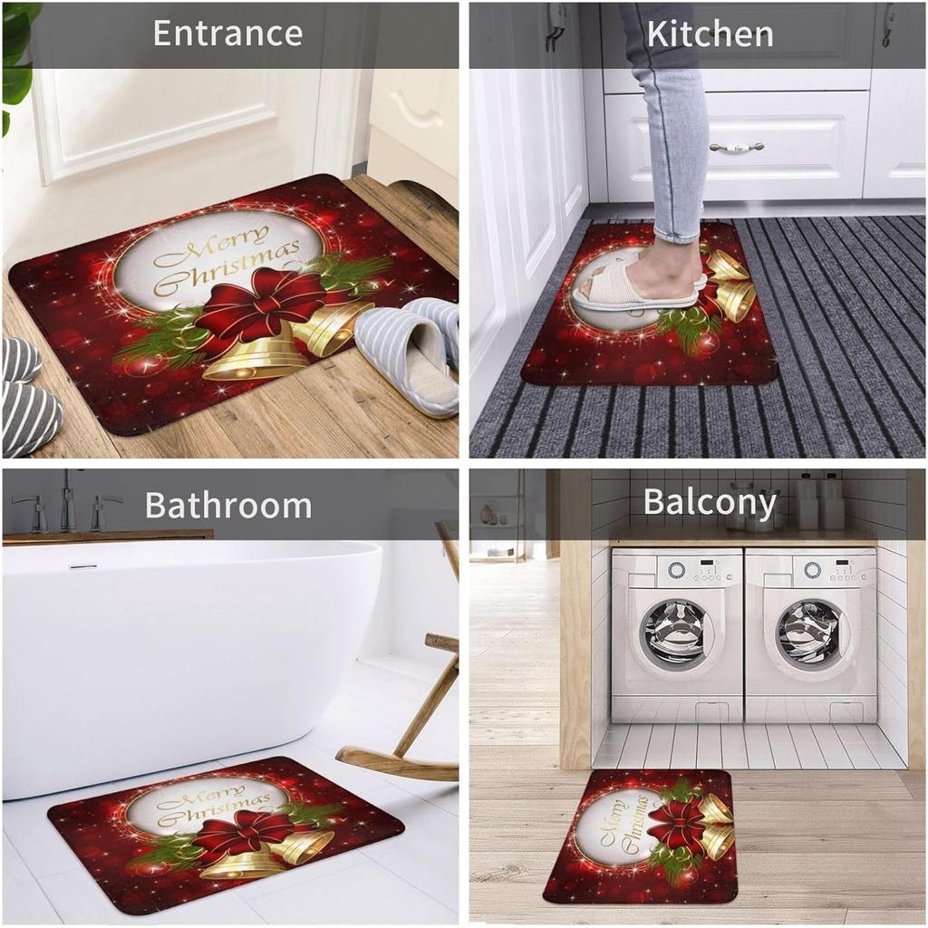 VIKAMA Christmas Cartoon Floor Mat Christmas Bells Snowflake Area Carpet Home Decor Indoor And Outdoor Welcome Doormat