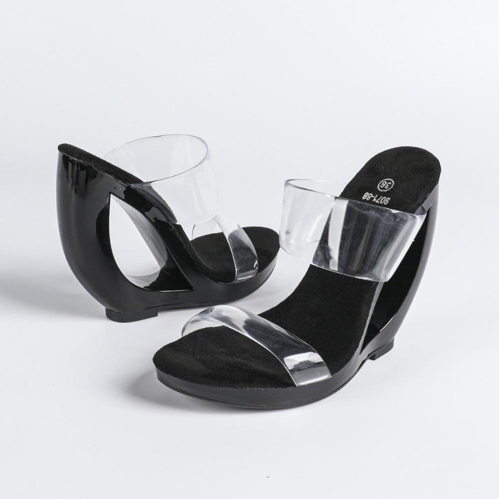 Women's Wedge Sandals - Transparent One-Strap Heeled Slippers Summer, Open-Toe Slip-On Sandals for Outdoor Wear  (LFD-907188-4)