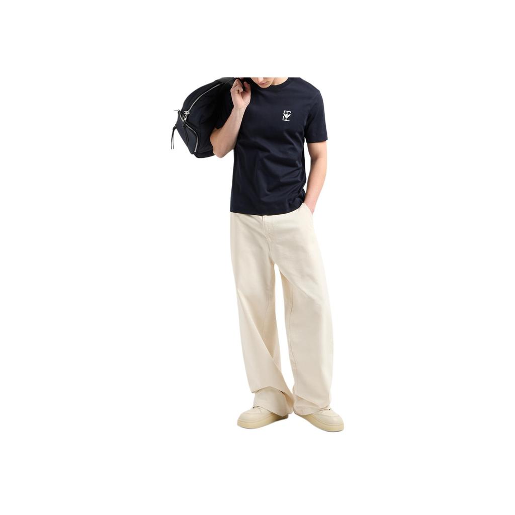 Emporio Armani Solid Color Round Neck Logo Print Short Sleeve T-Shirt Men Tops Navy-Blue EM001068-AF12926-UB118