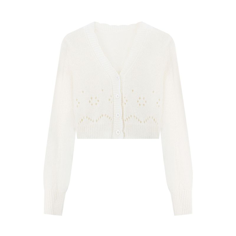 Kumikumi Pure Desire Set Hollow out Knit cardigan Women Inner wear Cami Autumn Lace Shorts Three-Piece Set