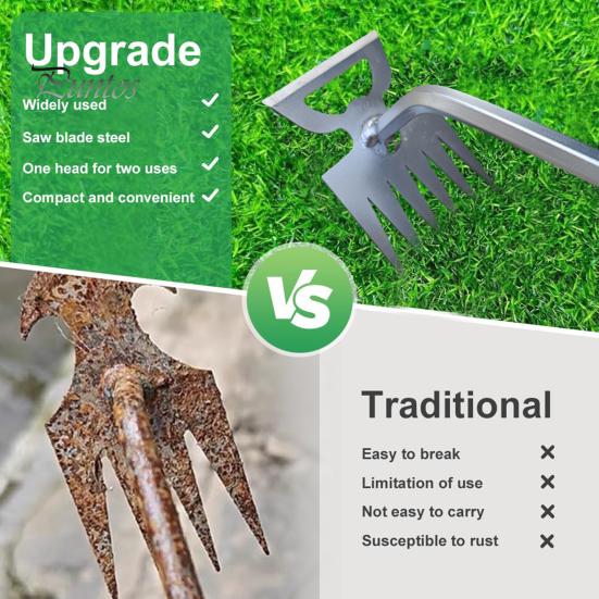 Weed Puller Tool 6 Teeth Steel Forged Hand Weeder 2-in-1 Manual Weed Remover Uprooting Tool for Backyard Farm Vegetable Gardening