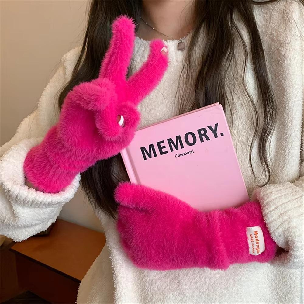 Soft Cashmere Winter Knitted Gloves Korean Style Full Finger Mittens Durable Warm Gloves  Women