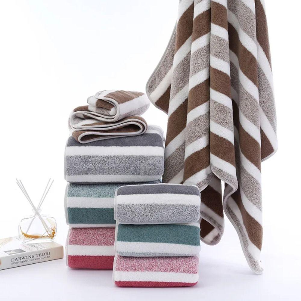 Durable Quick Drying Bath Towel Water Absorption Thickened Face Towel Striped Pattern Non Shedding Hand Towel Home Use