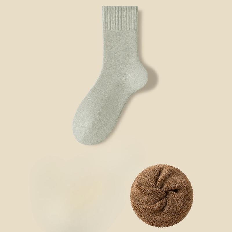 Men in Autumn and Winter with Velvet and Thick Warm Wool Ring Cotton Sweat Absorber Home Sleep Tube Socks