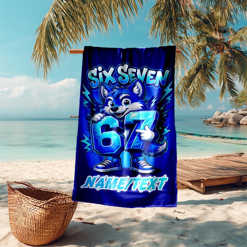 1PC Custom Name "Six Seven Blue Mascot" Beach Towel Highly Absorbent And Sand-Resistant Towel for Swimming, Pool, Yoga, And Travel Lightweight