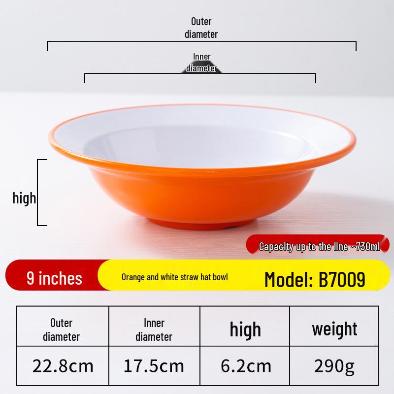 A8 Two-Color Melamine Straw Hat Bowl - Imitation Porcelain Large Serving Bowl for Restaurants, Soup, Pasta, and More.