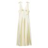 Damen V-Ausschnitt Ärmelloses Midi-Kleid Lockere Passform Mittlere Taille Elegantes Satin-Slip-Kleid Sommer Schleifenband Träger A-Linie Langes Kleid