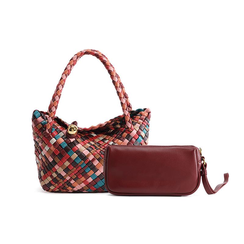 New Colorful Vegetable Basket Bag, Women s Soft Leather Hand Woven Fashionable Commuting Women s Handbag, Crossbody Bag