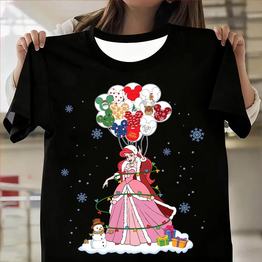 Princess Christmas Printed Top Womens Summer Breathable Oversized Tshirt Sportswear Fashion Y2k Style Short Sleeve
