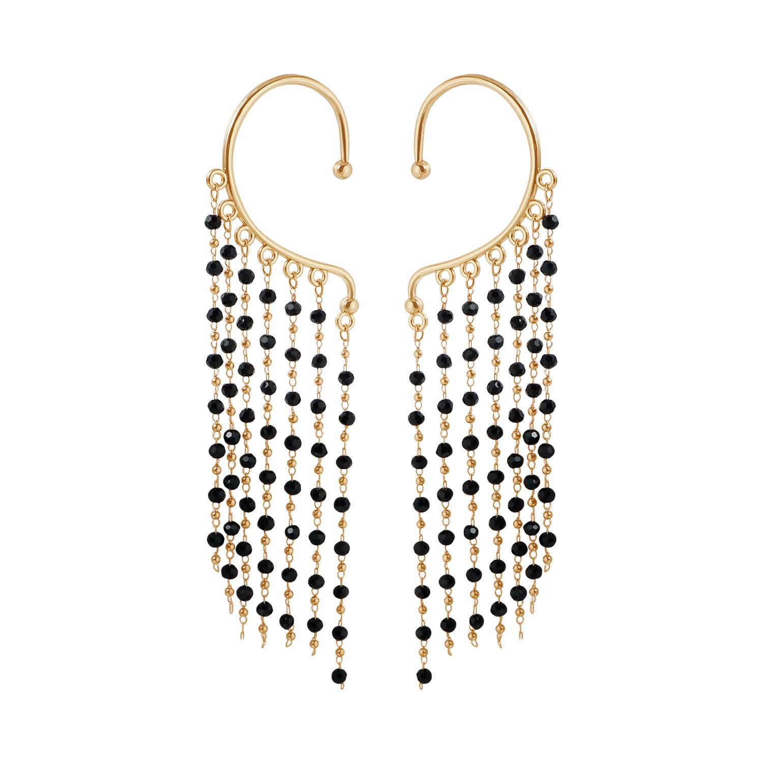 

Accessories, black beads, multi-layer fringed ear hangings, no ear holes can be hung ins, long earrings with thin temperament золотой