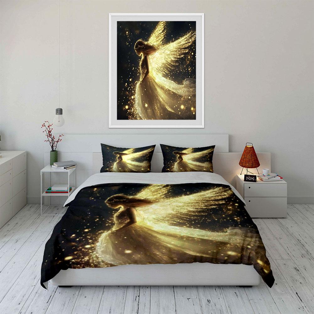 Golden Fairy Theme Decor Set Bedding Set With 1 Duvet Cover 2 Pillowcases Single Double King Queen, Gift