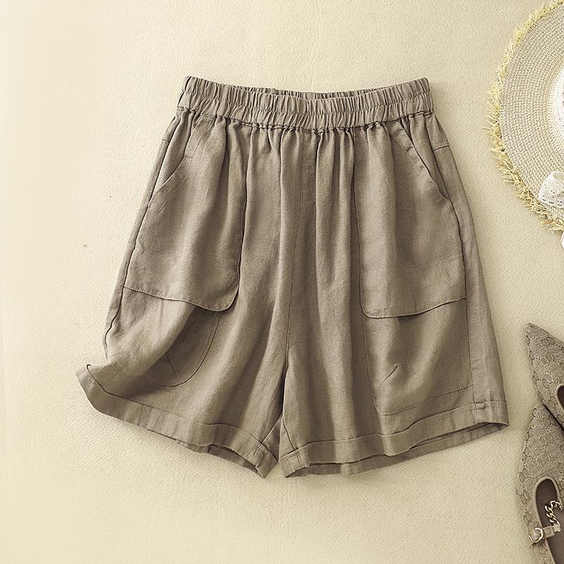 DIMANAF Plus Size 2025 Women Shorts Pants Summer Loose Short Basic Linen Pockets High Waist Wide Leg Pants Elastic