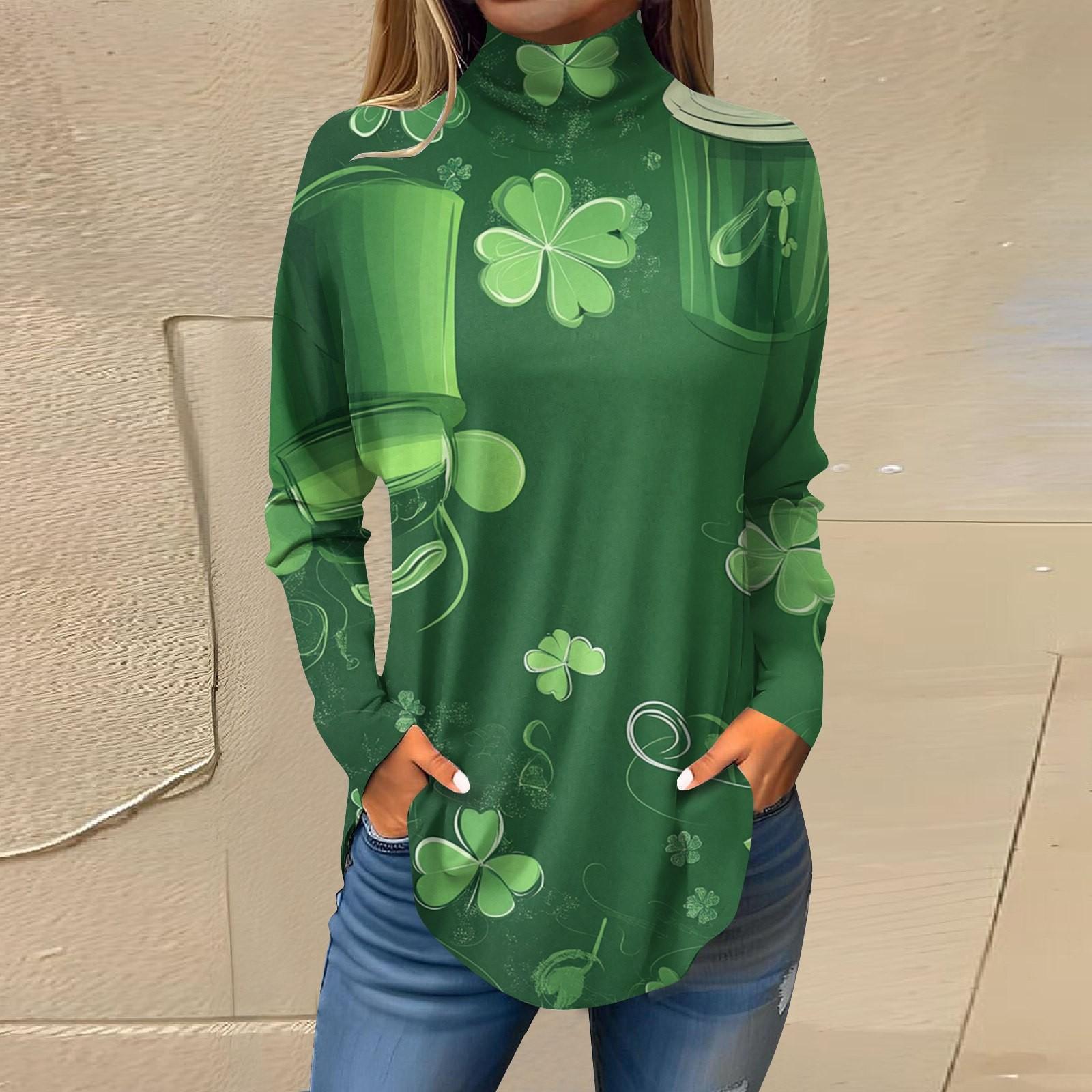 

Женская мода Повседневная свободная водолазка St. Футболки с принтом ко Дню Святого Патрика S