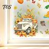 Decorative PVC Film 4 Sheets Autumn Harvest Static Window Stickers, Maple Leaves Pumpkins Scarecrow Pickup Truck Thanksgiving Decals Decals, Removable