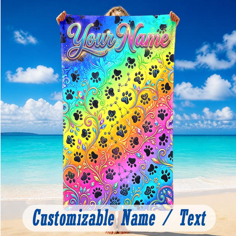 Dog Theme Beach Towel Personalized Custom Name & Text Soft Quick Dry Beach Towel for Swimming Travel