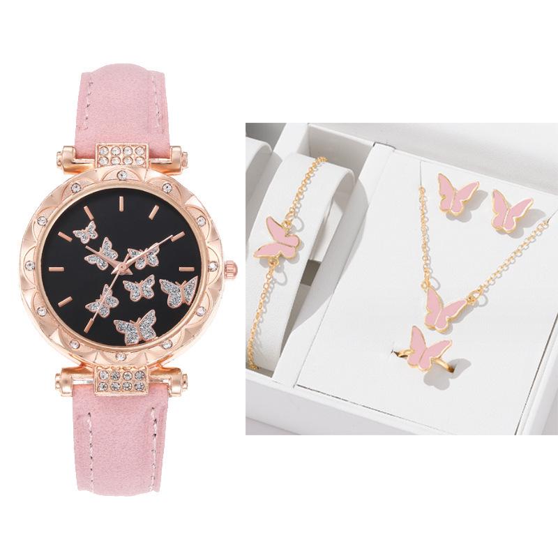 5-Piece Women’s Butterfly Quartz Wristwatch Jewelry Set - New Style Fashion Watches
