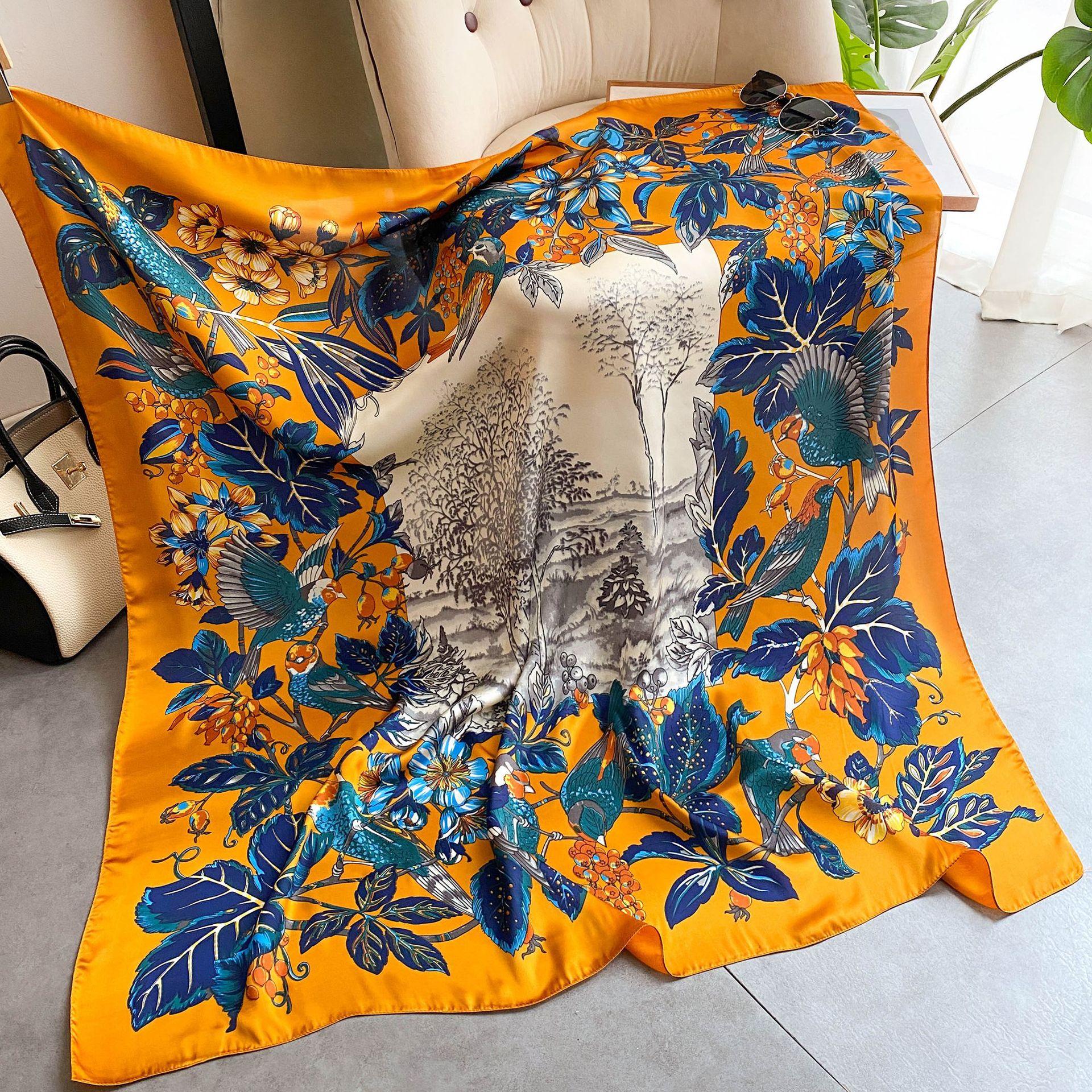 

Высококачественные роскошные шелковые шарфы, повязка на голову, шарфы, шейный шарф для женщин, шелковый шарф с цепочкой, женская декоративная шаль 110-100cm