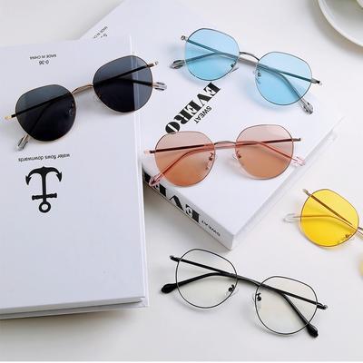 Glasses 20052 Small Frame Polygon Ocean Sheet Color Sunglasses Metal, Round Sunglasses Women