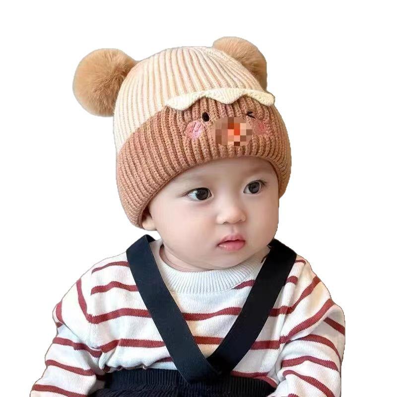 Przytulna dzianinowa czapka z pomponem dla maluchów – unisexowa, zimowa ciepła dla chłopców i dziewczynek