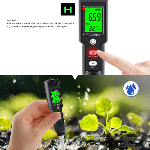 Ongwan Digital Soil Thermometer, Soil EC Meter, Measures Soil Temperature, EC, Electrical Conductivity, and Temperature, IP67 Waterproof, EC-8801A