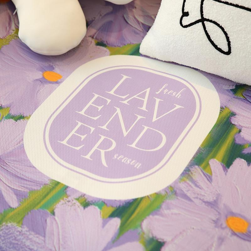 Ice Silk Fabric Sofa Cover Spring and Summer Purple Floral Pattern Sofa Cushion Living Room Anti-slip Slipcover Home Decoration