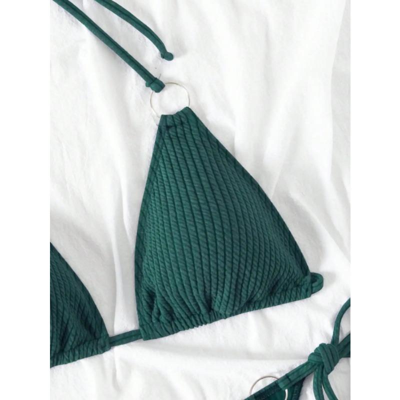 Summer Dark Green Mature Camisole Bikini Set for Swimming and Beach Photo Shoot for Women