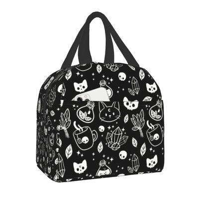 Pattern Lunch Bag Women Cooler Thermal Insulated Bento Box for Kids School Food Halloween Cat Skull Picnic Lunch Boxes