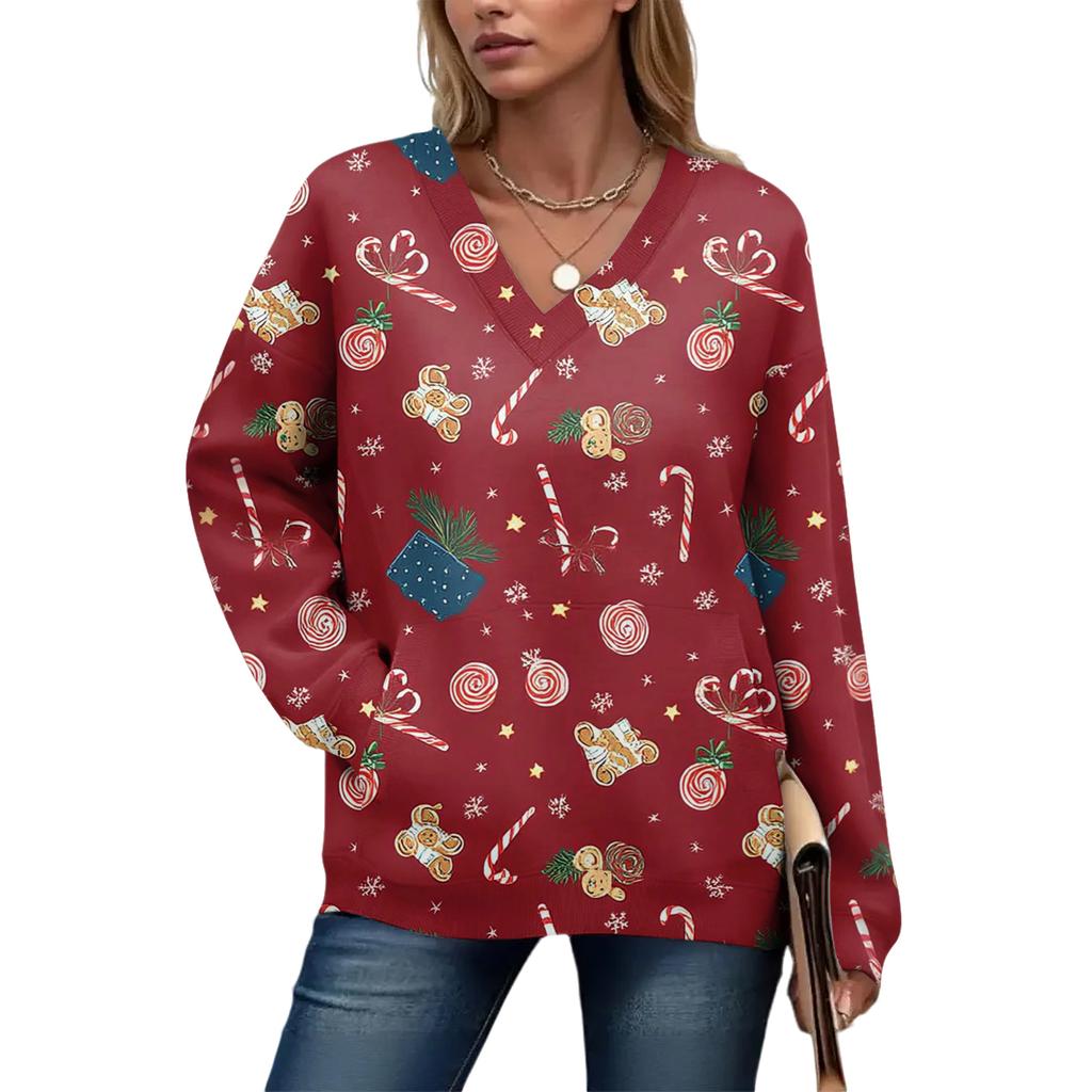 Women's Casual And Fashionable Christmas Print Long-Sleeved Top
